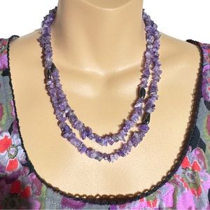 Vintage Amethyst Bead Necklace Sterling Silver 925 Tumbled & Clasp 40” Length